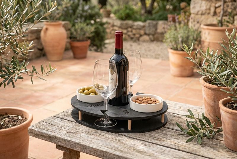 Die Weinbar von Hotty BBQ im gemütlichen Abendeinsatz auf dem Balkon